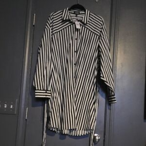 Express Monochrome Striped Shirt Dress